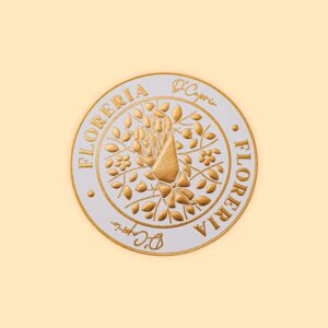 Gold Foil Embossed Paper Floral Seal Label