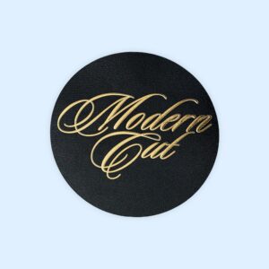 Gold Foil Script Black Paper Coaster Label