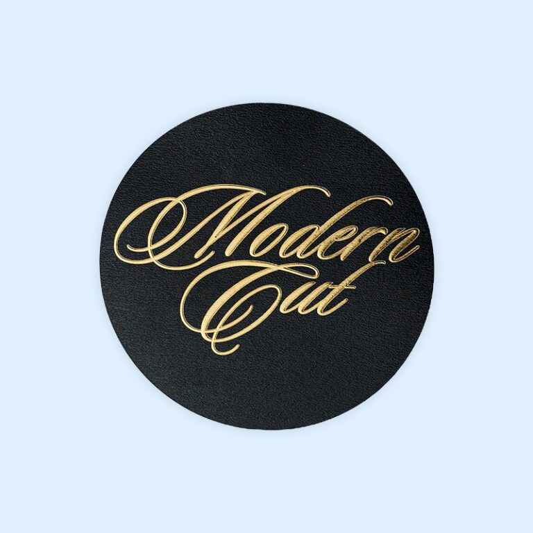 Gold Foil Script Black Paper Coaster Label