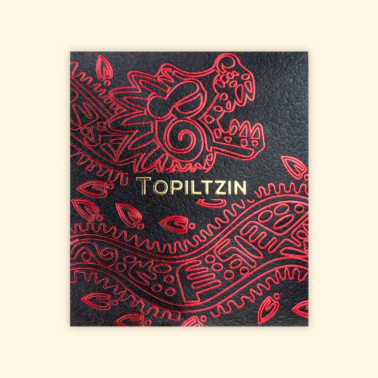 Red Foil Embossed Black Paper Mezcal Label