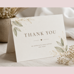 Gold Botanical Cream Thank You Card for Weddings