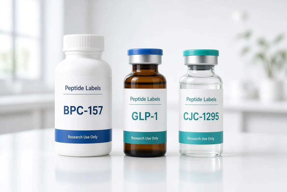 Peptide product bottles display