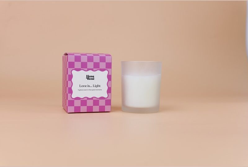 Frosted glass candle jar with a patterned kraft label gift set